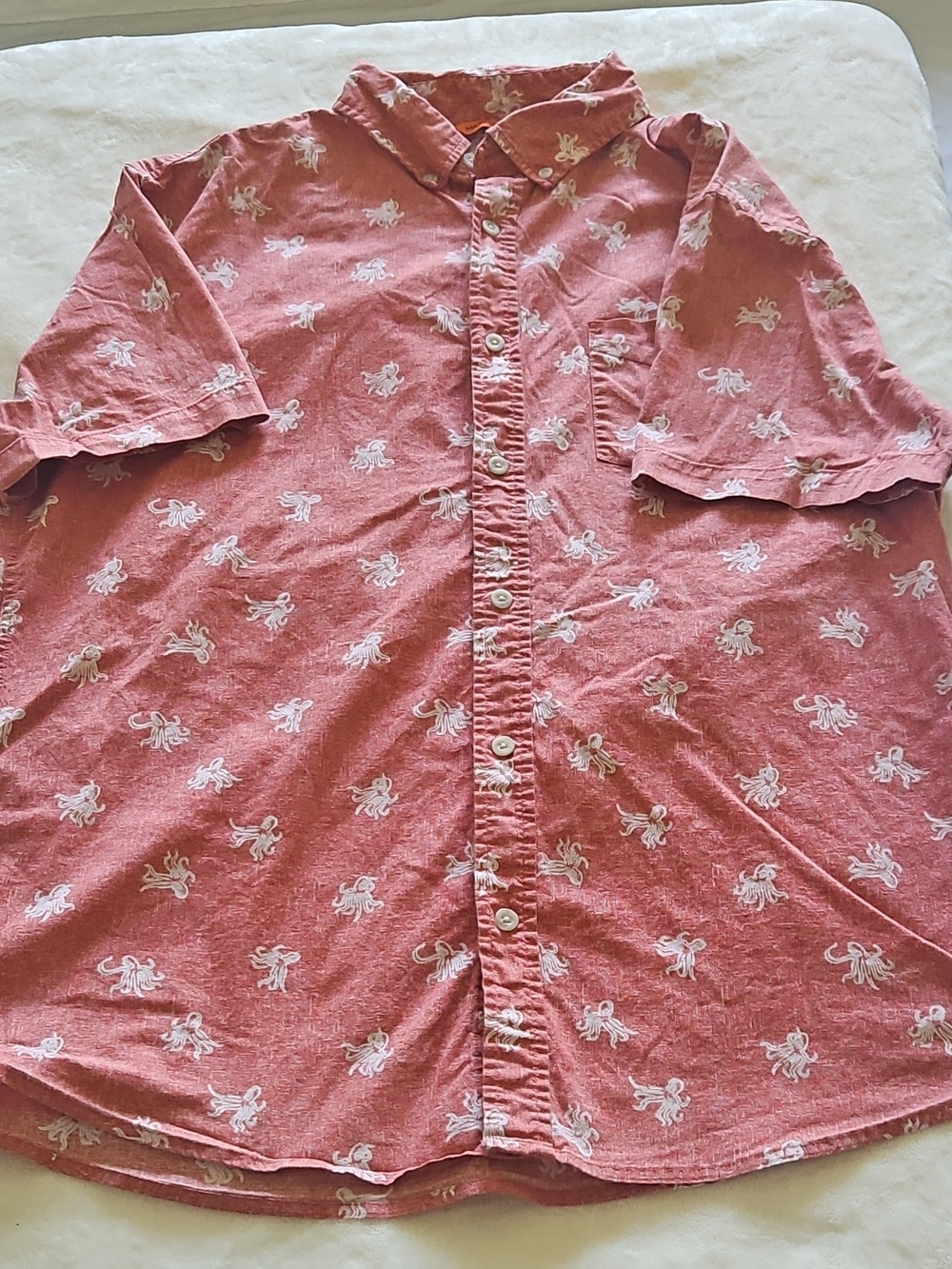 urban pipeline Coral Button-Down Shirt with White Octopus Print